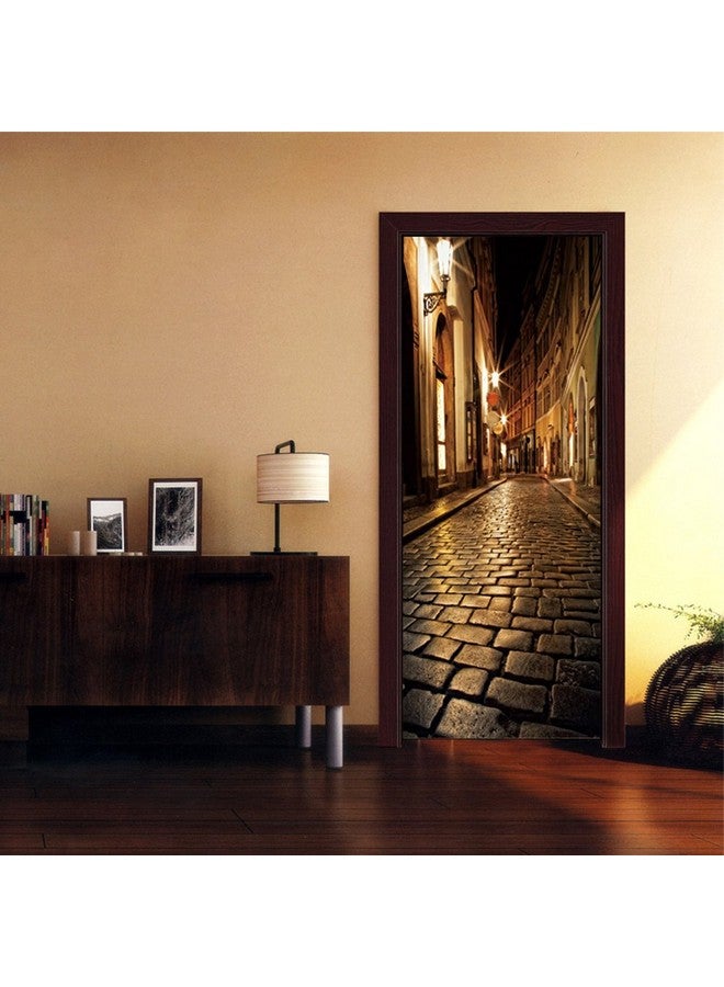 CUGBO Door Wallpaper Murals 3D Alley At Night Door Wallpaper Sticker Self Adhesive Vinyl Removable Art Door Decals For Home Decoration - Image 2