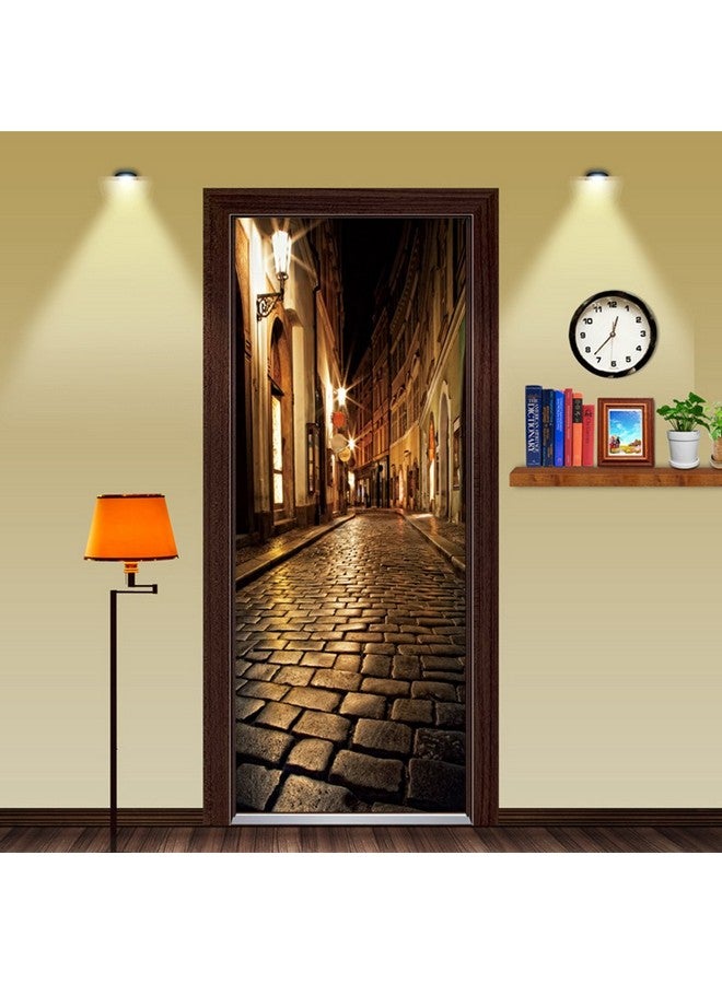 CUGBO Door Wallpaper Murals 3D Alley At Night Door Wallpaper Sticker Self Adhesive Vinyl Removable Art Door Decals For Home Decoration - Image 4