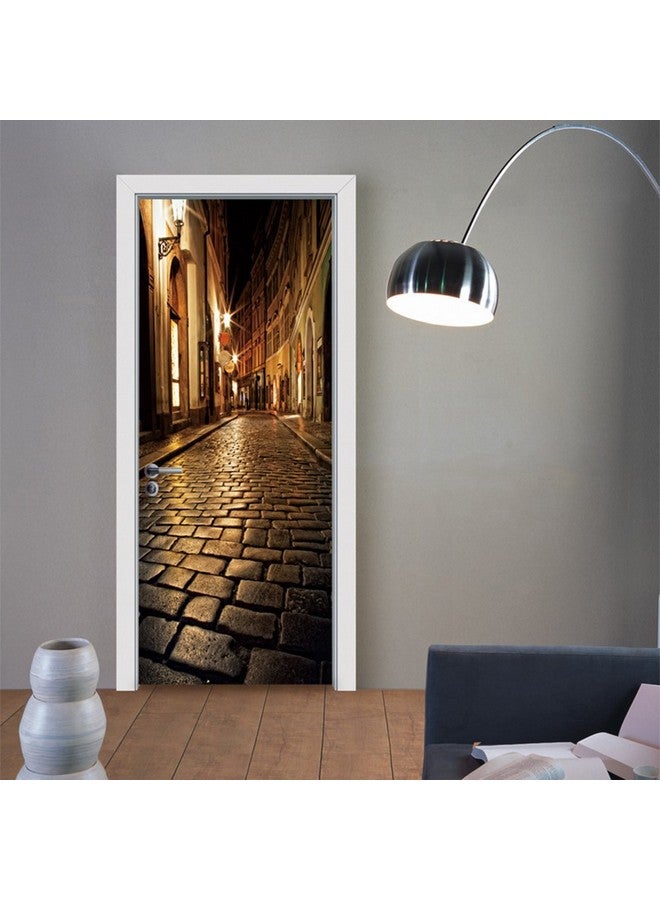 CUGBO Door Wallpaper Murals 3D Alley At Night Door Wallpaper Sticker Self Adhesive Vinyl Removable Art Door Decals For Home Decoration - Image 3