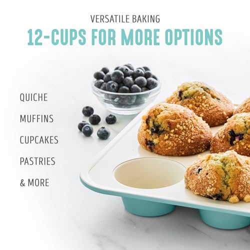 GreenLife 12-Cup Muffin Pan, Healthy Ceramic Nonstick Bakeware, PFOA & PFAS-Free Cupcake Tray, Durable Baking Pan, Versatile Kitchen Essential, Easy Clean Muffin Mold, Nonstick Baking Sheet, Turquoise - Image 3
