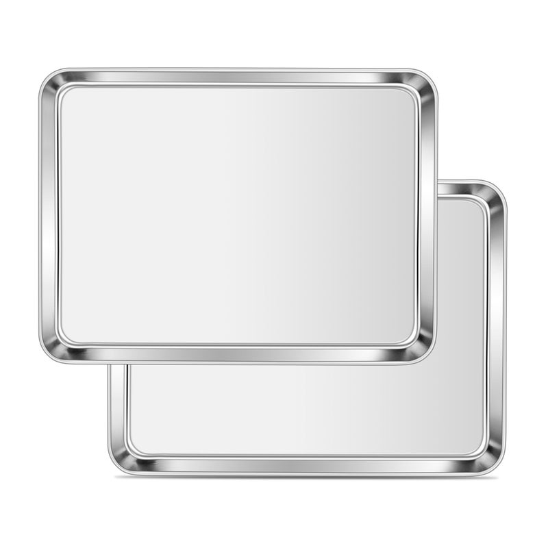 Homikit 2 Pack Baking Sheet, 10 x 8 Inch Stainless Steel Cookie Tray Set for Cooking Toasting, Small Metal Toaster Oven Baking Pan Non Stick, Rustproof & Mirror Finish, Dishwasher Safe - Image 1
