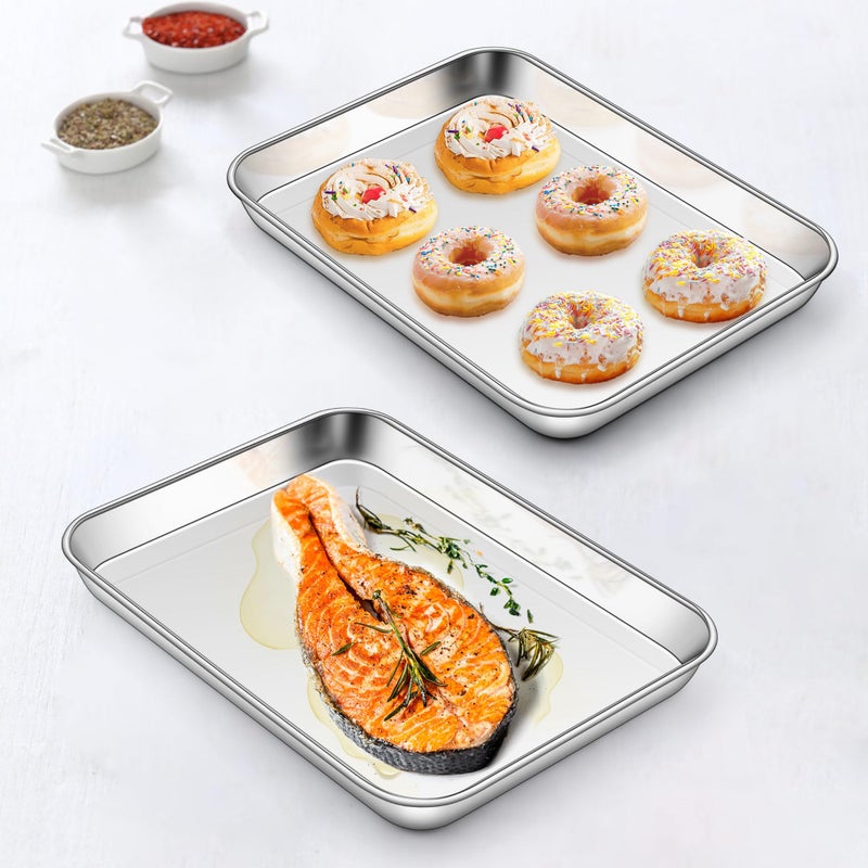 Homikit 2 Pack Baking Sheet, 10 x 8 Inch Stainless Steel Cookie Tray Set for Cooking Toasting, Small Metal Toaster Oven Baking Pan Non Stick, Rustproof & Mirror Finish, Dishwasher Safe - Image 4
