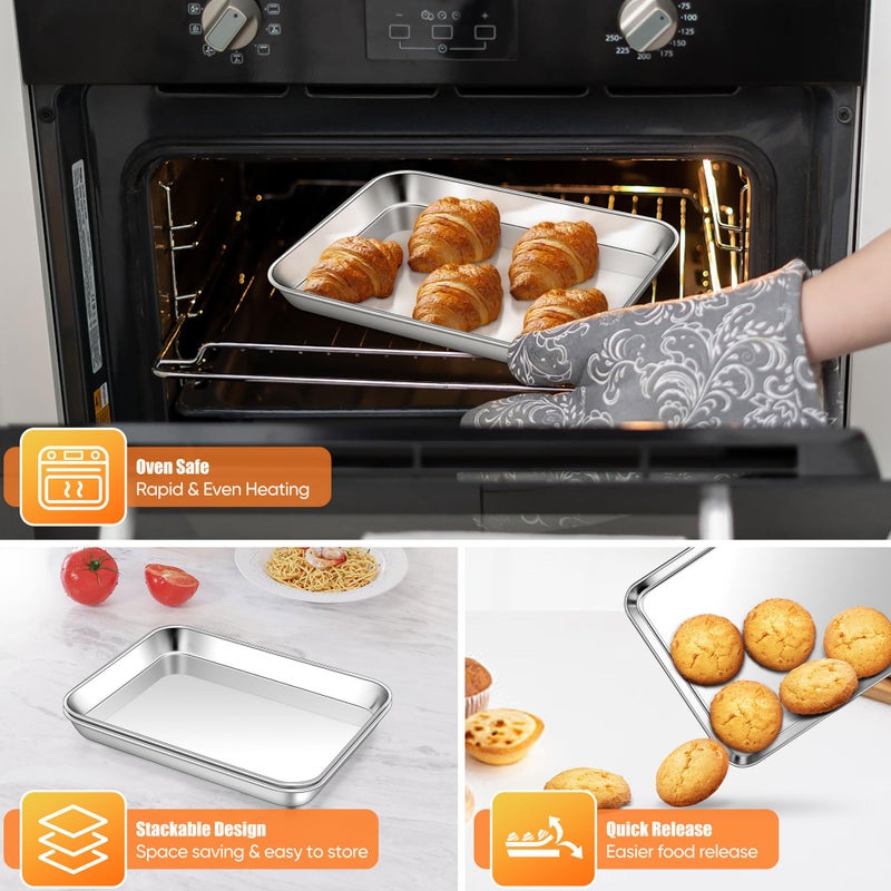 Homikit 2 Pack Baking Sheet, 10 x 8 Inch Stainless Steel Cookie Tray Set for Cooking Toasting, Small Metal Toaster Oven Baking Pan Non Stick, Rustproof & Mirror Finish, Dishwasher Safe - Image 5