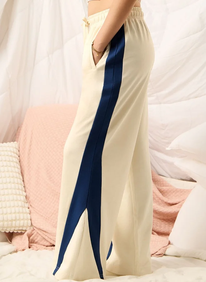 The Souled Store Women Flared Fit Colourblocked Cream Joggers