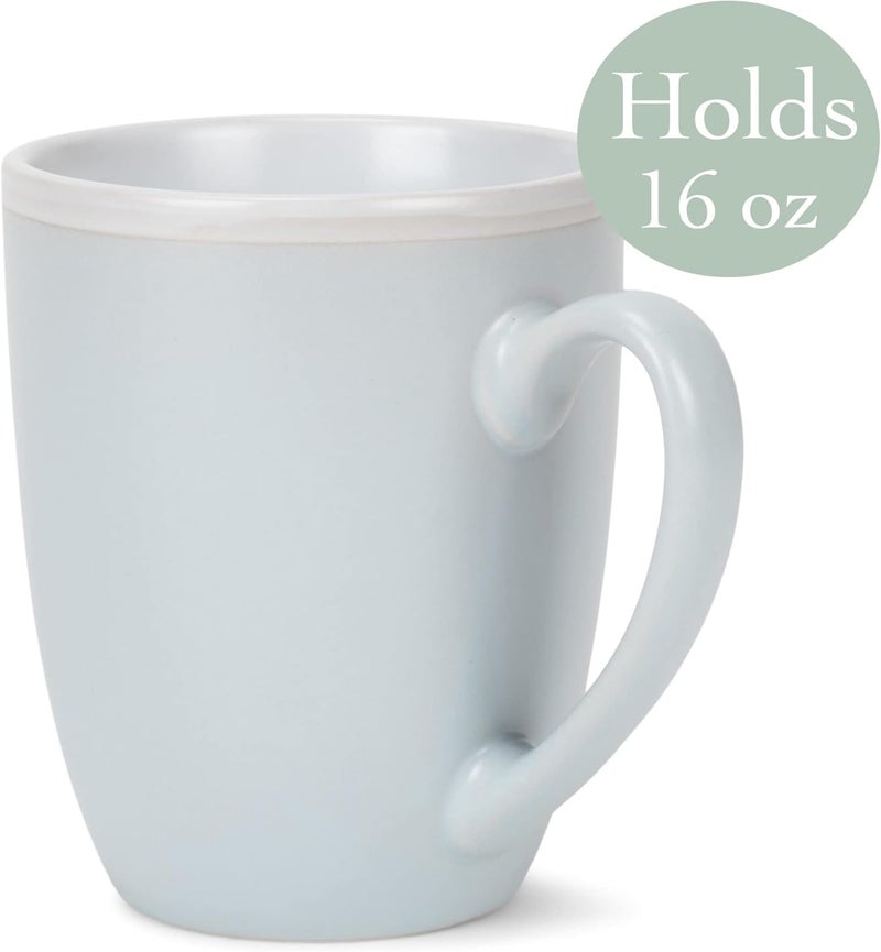 Elanze Designs Solid Color Pale Blue White Interior 16 ounce Matte Ceramic Mugs Matching Set of 4 - Image 3