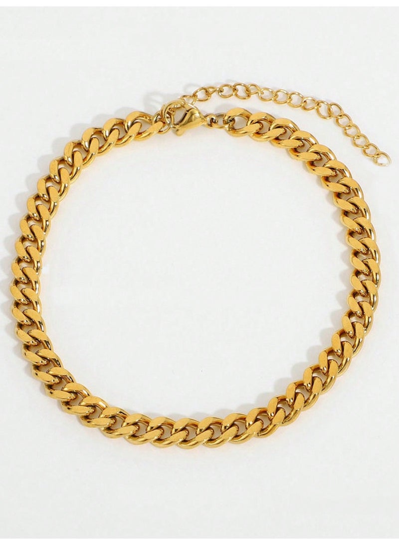 جوليا ستور خلخال نسائي من الفولاذ المقاوم للصدأ مطلي بالذهب عيار 18 قيراطًا بتصميم بوهو بيتش قابل للتعديل بسلسلة كوبية مقاومة للماء لا يتغير لونها ولا تسبب الحساسية - Image 1