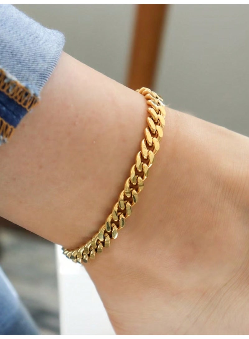 جوليا ستور خلخال نسائي من الفولاذ المقاوم للصدأ مطلي بالذهب عيار 18 قيراطًا بتصميم بوهو بيتش قابل للتعديل بسلسلة كوبية مقاومة للماء لا يتغير لونها ولا تسبب الحساسية - Image 2