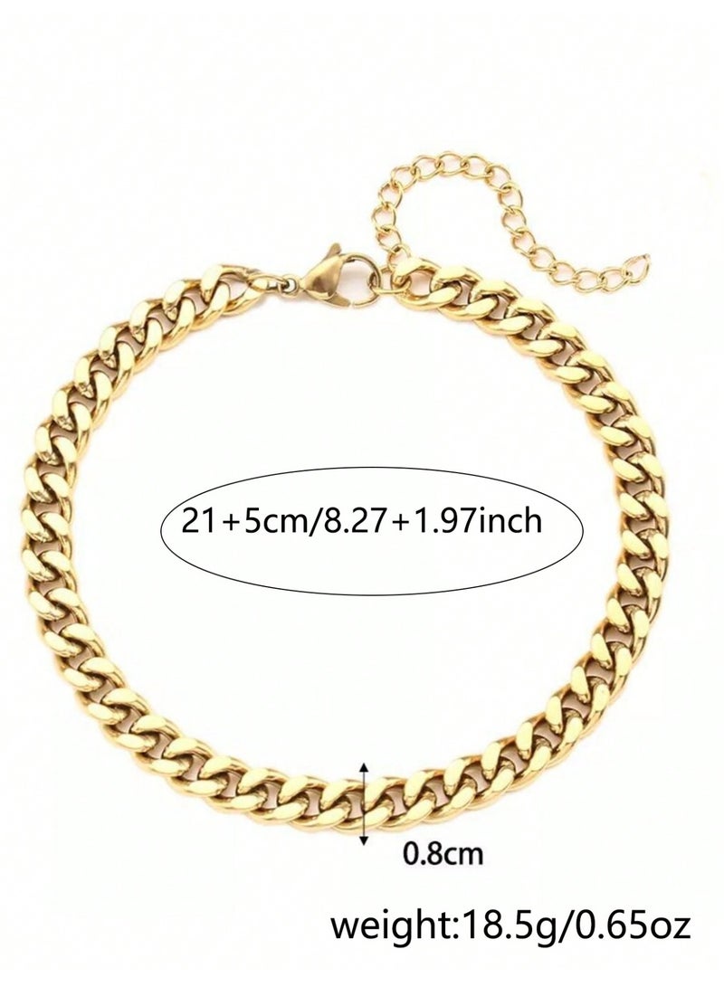 جوليا ستور خلخال نسائي من الفولاذ المقاوم للصدأ مطلي بالذهب عيار 18 قيراطًا بتصميم بوهو بيتش قابل للتعديل بسلسلة كوبية مقاومة للماء لا يتغير لونها ولا تسبب الحساسية - Image 3