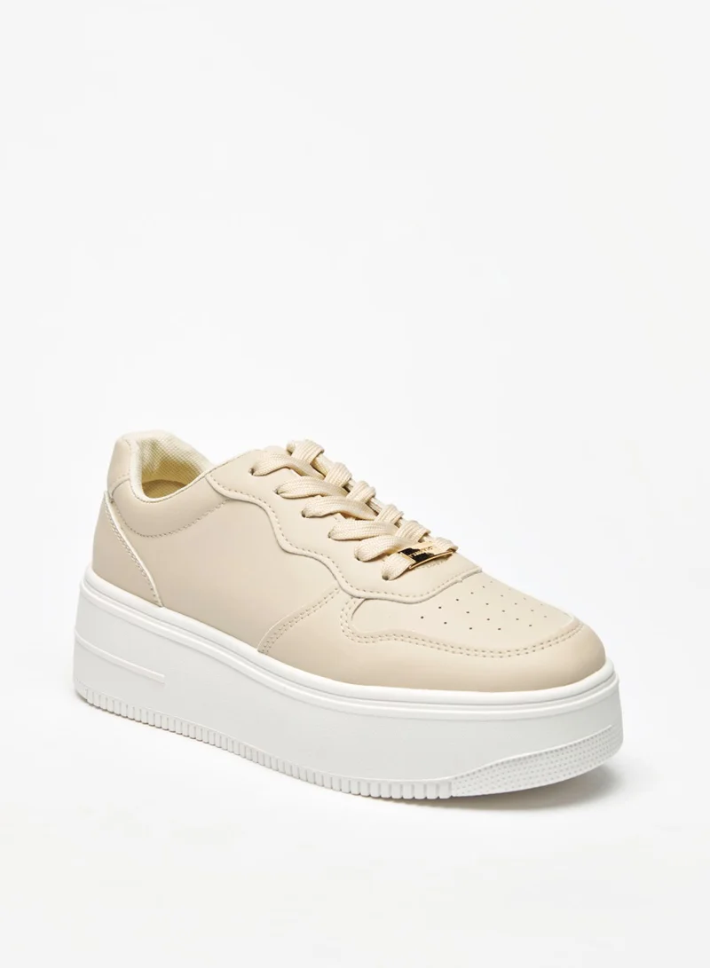 Flora Bella By Shoexpress Womens Textured Lace Up Low Ankle Chunky Casual Sneakers By Shoexpress