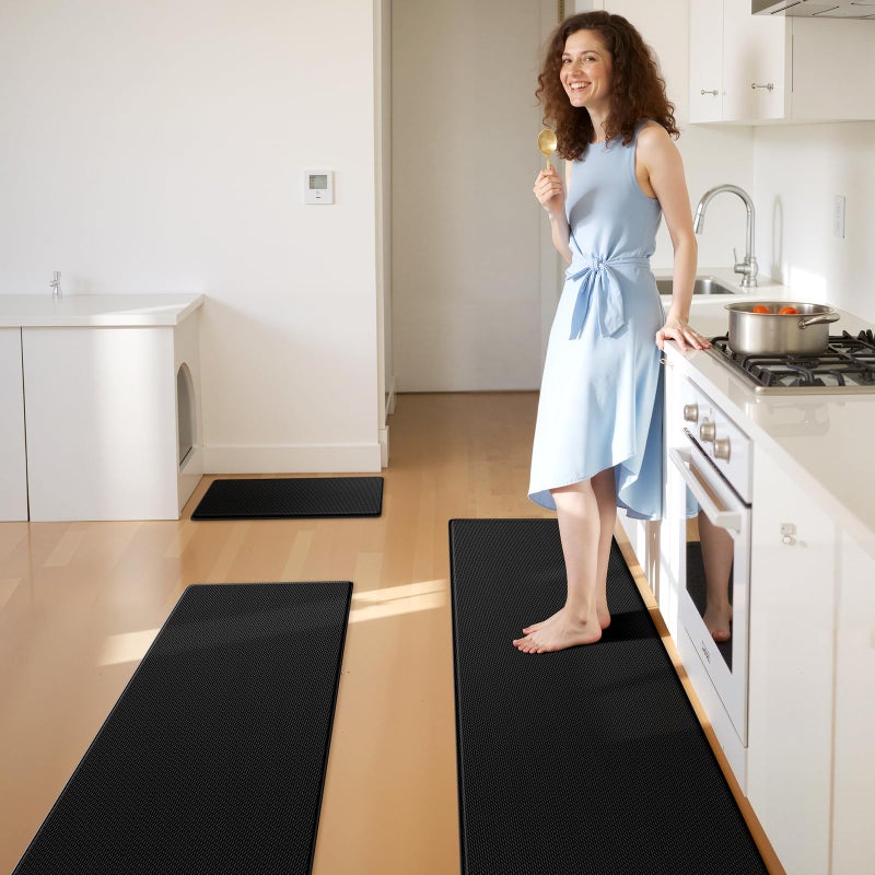 KitchenClouds Kitchen Mats for Floor,3PCS Kitchen Rugs,Non Slip Anti Fatigue Mats for Floor,Waterproof Kitchen Sink Mat,Cushioned Standing and Comfort Mats for Office,Black - Image 3