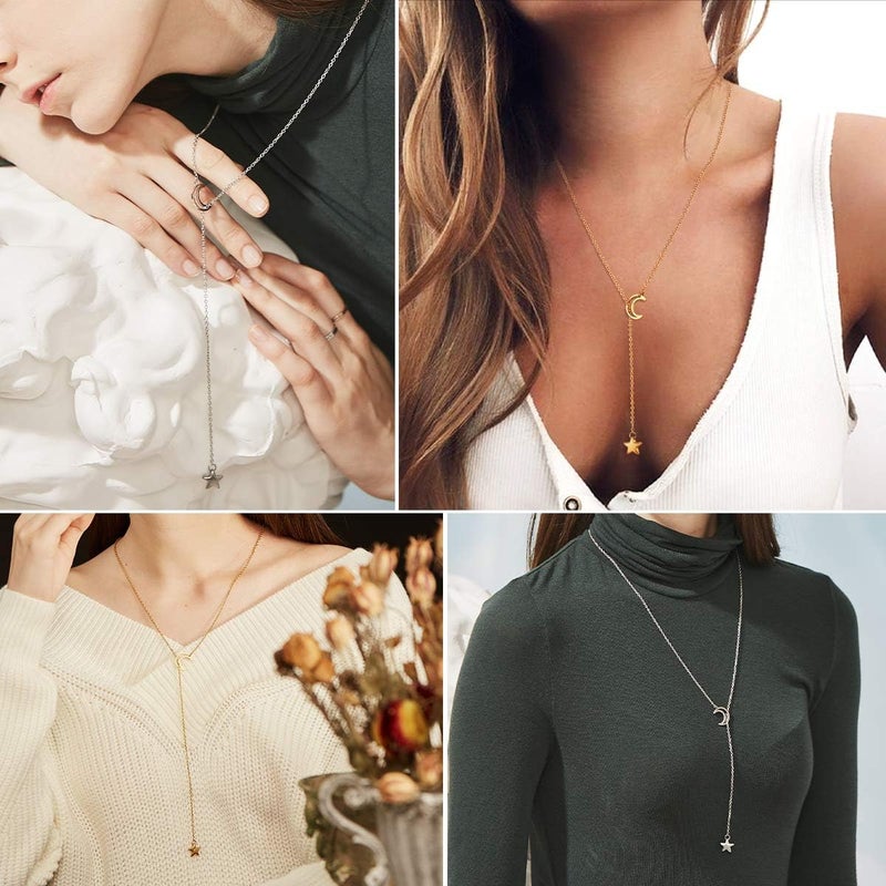 FOCALOOK Lariat Y-Necklaces | Long Necklaces for Women | Long Black Necklaces | Gold Necklaces for Women | Drop Heart Necklaces for Women | Front Adjustable Long Chain Necklace - Image 2