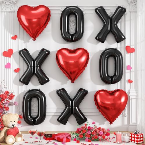 Togvu XOXO Balloons 18 Inch Red Heart Foil Balloons 16Inch Black Valentine Letters Mylar Foil Balloon for Valentines Day Galentines Bachelorette Wedding Bridal Shower Party Decoration Photo Props Supplies - Image 1