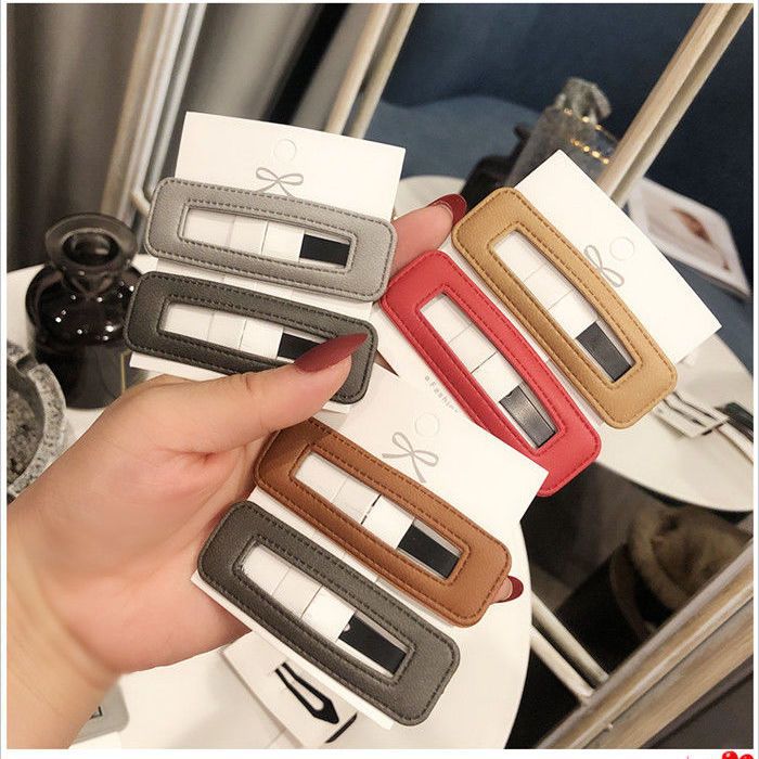 Generic New Korean Leather Broken Hairpin Side Clip Girl Internet Red Top Clip Side Medium Bb Clip Bangs Clip Headwear All-match The shopkeeper recommends 6 pieces