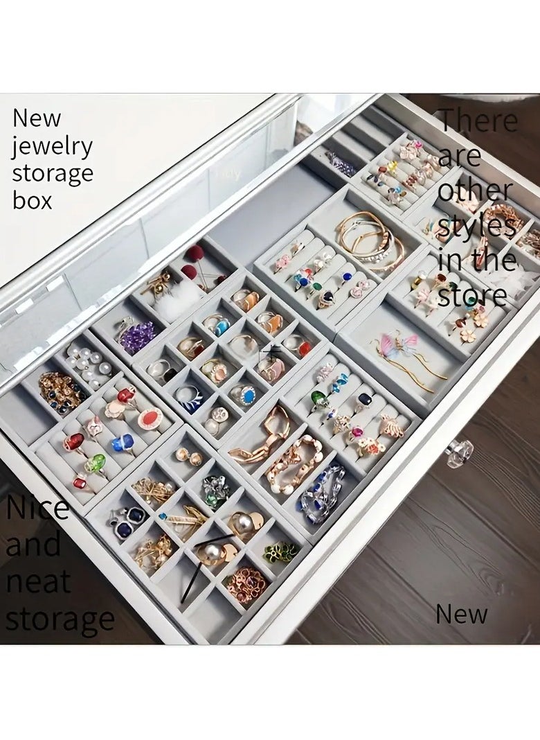 Generic - Set of 4 Stackable Jewelry Organizer Trays for Drawers Display Case Storage Container Earring Necklace Rings Bracelet with Removable Dividers - Image 1