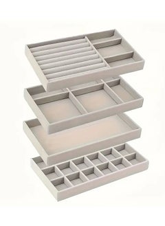 Generic Set of 4 Stackable Jewelry Organizer Trays for Drawers Display Case Storage Container Earring Necklace Rings Bracelet with Removable Dividers  - Image 3