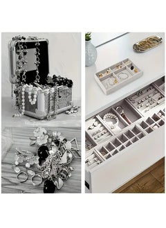 Generic Set of 4 Stackable Jewelry Organizer Trays for Drawers Display Case Storage Container Earring Necklace Rings Bracelet with Removable Dividers  - Image 4