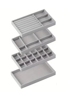 Generic Set of 4 Stackable Jewelry Organizer Trays for Drawers Display Case Storage Container Earring Necklace Rings Bracelet with Removable Dividers  - Image 1