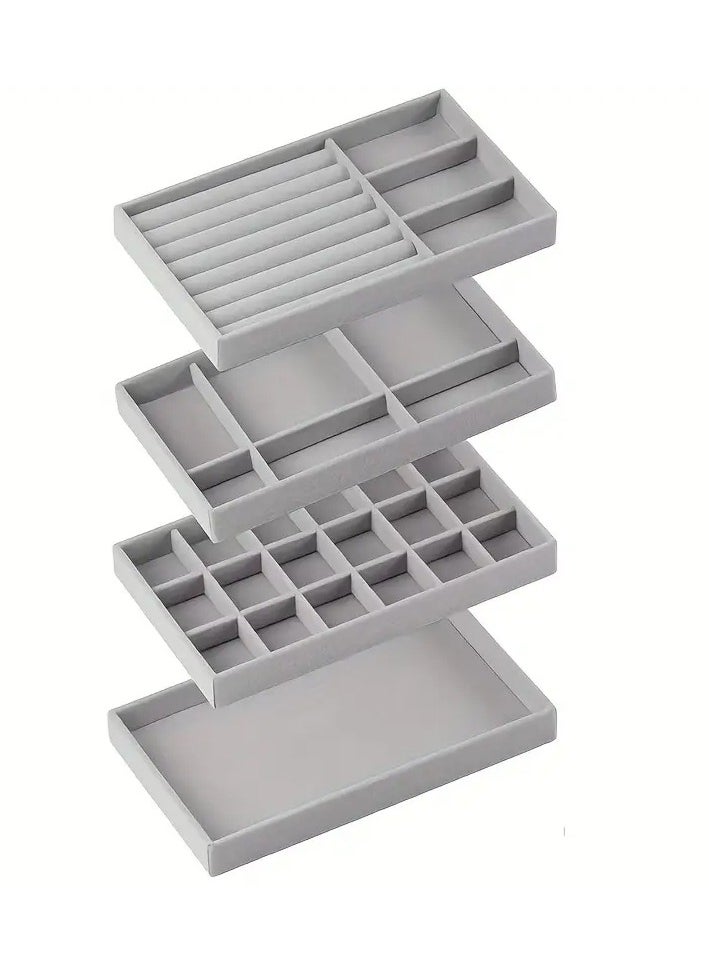 Generic - Set of 4 Stackable Jewelry Organizer Trays for Drawers Display Case Storage Container Earring Necklace Rings Bracelet with Removable Dividers - Image 1