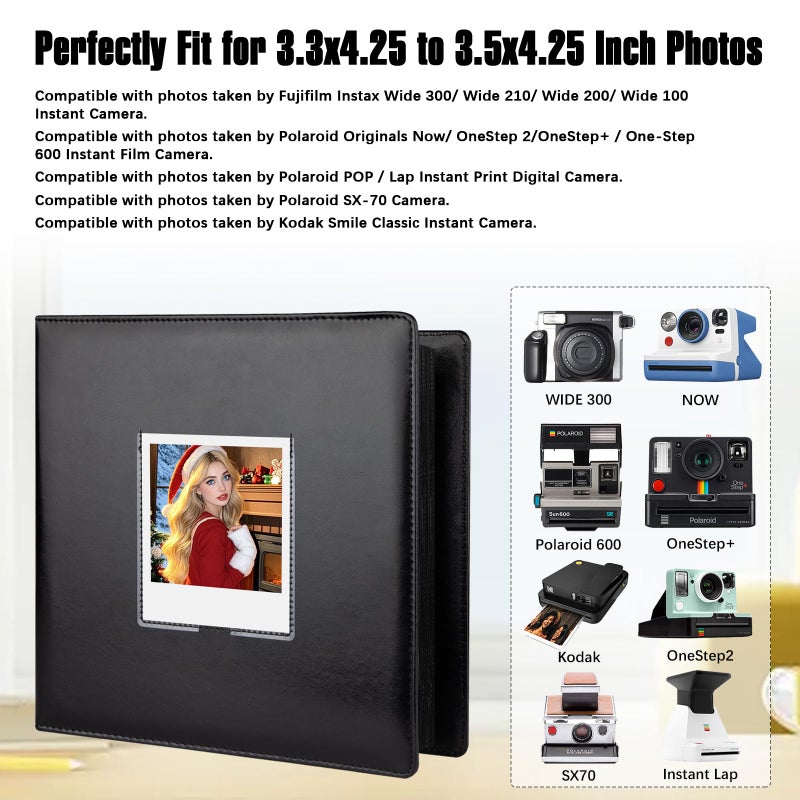 Veicevol 256 Pockets Photo Album for Polaroid 600 Itype Pictures, Large Photo Album for Polaroid i-Type, 600, SX-70 Instant Photos, Picture Book Capacity 256 Photos for Fujifilm Wide Instant Camera (Black) - Image 2