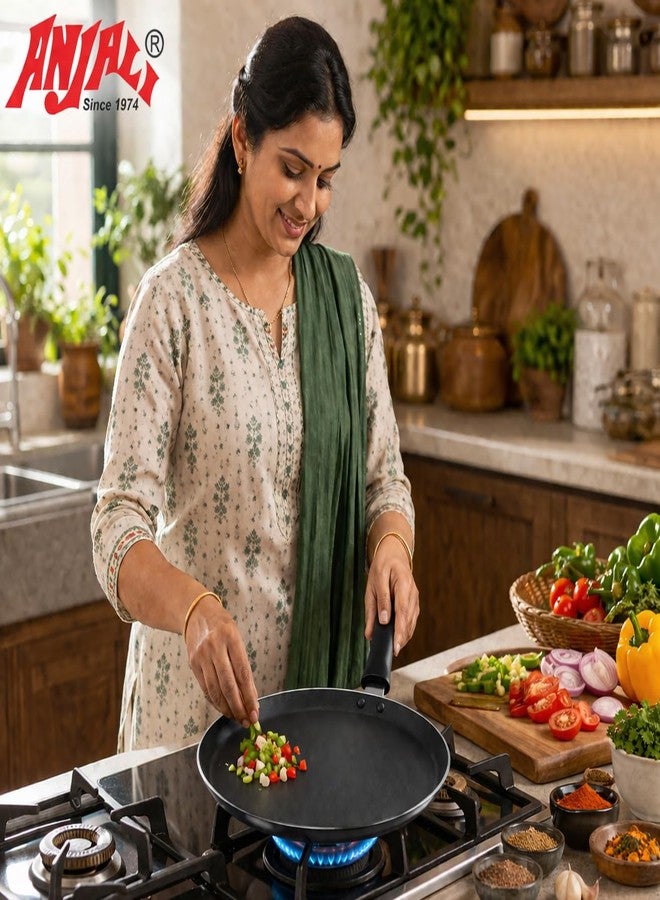 ANJALI Diamond Classic Dosa Tawa 290 mm | PTFE Nonstick Coating | Hammertone Finish | Flat Tawa for Dosa & Roti - Image 4