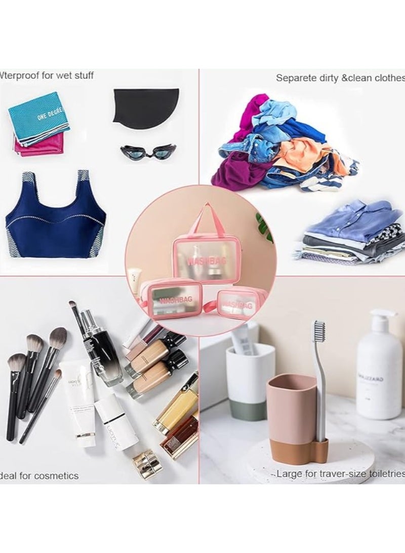 3pcs Clear Cosmetic Bag - Travel Cosmetic Bag for Women Girls - Travel Makeup Bag - Small Toiletry Bags PVC Plastic - Waterproof Cosmetic Wash Bag Zipper Makeup Bag for Women - Image 5