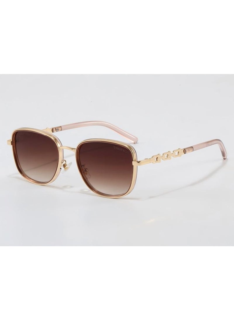 American-style luxury sunglasses with gold frames and brown lenses