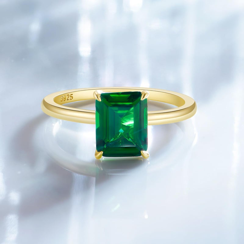 SHINYSO 3CT 925 Sterling Silver Wedding Band for Women Solitaire Created Green Emerald Simple Wedding Band Engagement Promise Rings for Her Size 5-10 (Size 4.5) - Image 5