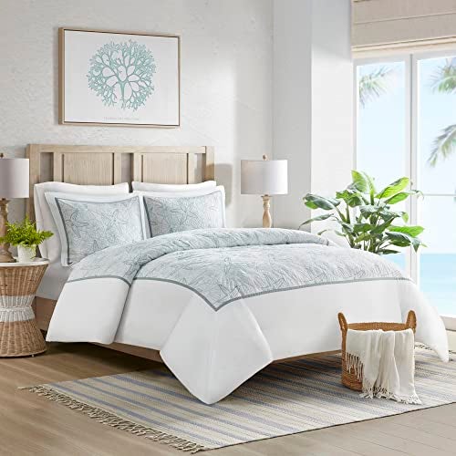 Harbor House Harbor House 100 Cotton Duvet Cover Embroidered Coastal Seashells Starfish Duvet Cover Set  Light Weight Bed Comforter Covers Maya Bay White Blue FullQueen 90x90 3 Piece 