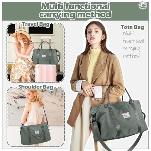 SEAFEW Small Gym Duffel Bag, Travel Weekender Bags for Women, Overnight Gym Carry On Tote Bag with Wet Pocket, Hospital Mom Bag for Labor and Delivery - Green - Image 2