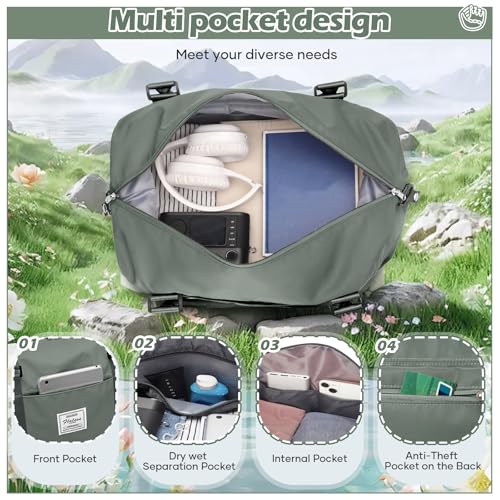 SEAFEW Small Gym Duffel Bag, Travel Weekender Bags for Women, Overnight Gym Carry On Tote Bag with Wet Pocket, Hospital Mom Bag for Labor and Delivery - Green - Image 4