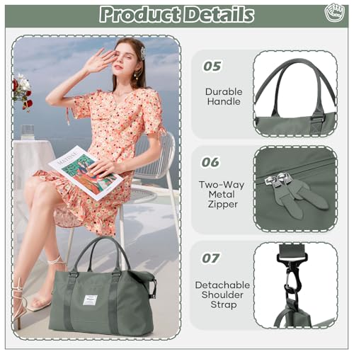 SEAFEW Small Gym Duffel Bag, Travel Weekender Bags for Women, Overnight Gym Carry On Tote Bag with Wet Pocket, Hospital Mom Bag for Labor and Delivery - Green - Image 5