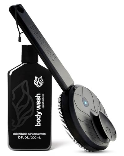 Black Wolf Black Wolf Body Wash Sonic Scrubber Pro Kit for Men Vibrating Face Body Brush with Charcoal Powder Shower Gel Water Resistant Massage Brush Salicylic Acid Body Wash Rich Lather Deep Clean
