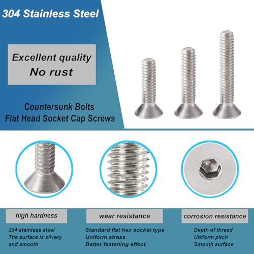 Joamang M5 x 60mm 65mm 70mm 75mm 80mm Flat Head Hex Socket Cap Screws Countersunk Bolts, Stainless Steel 304, Metric Allen Hex Drive, Bright Finish, Fully Threaded, Assortment Kit 25PCS - Image 5
