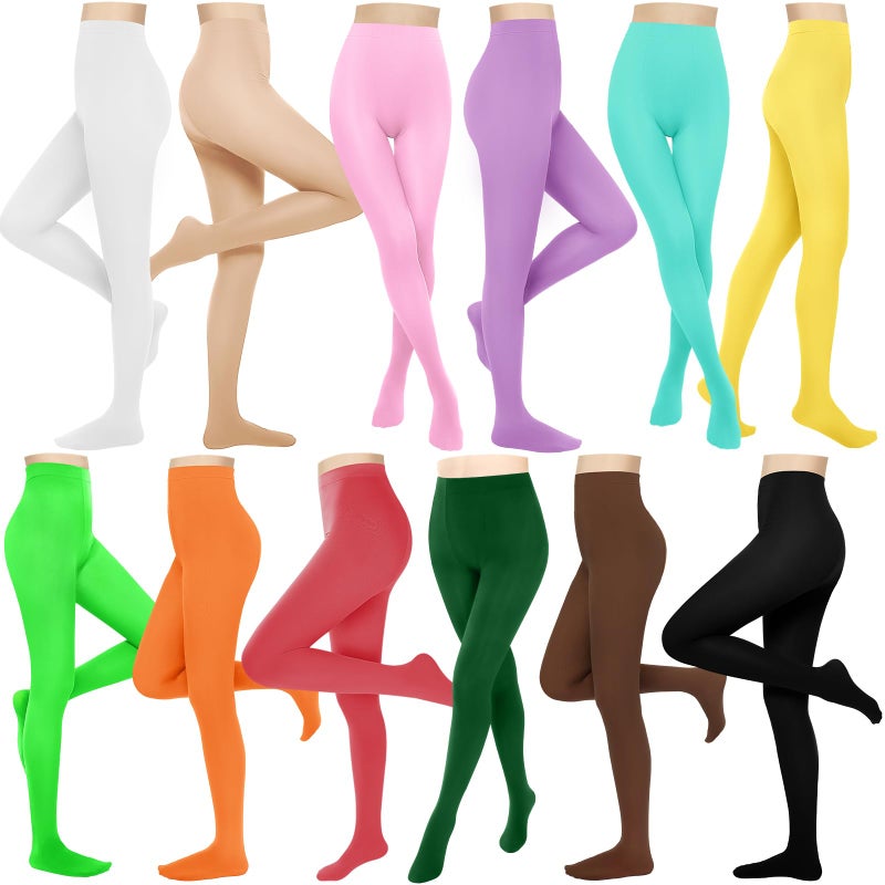 Jeere 12 Pairs Solid Color Opaque Tight Colorful Style 80d Women's Soft High Waist Footed Leggings for Winter Carnival(Large,Pastel Color) - Image 1