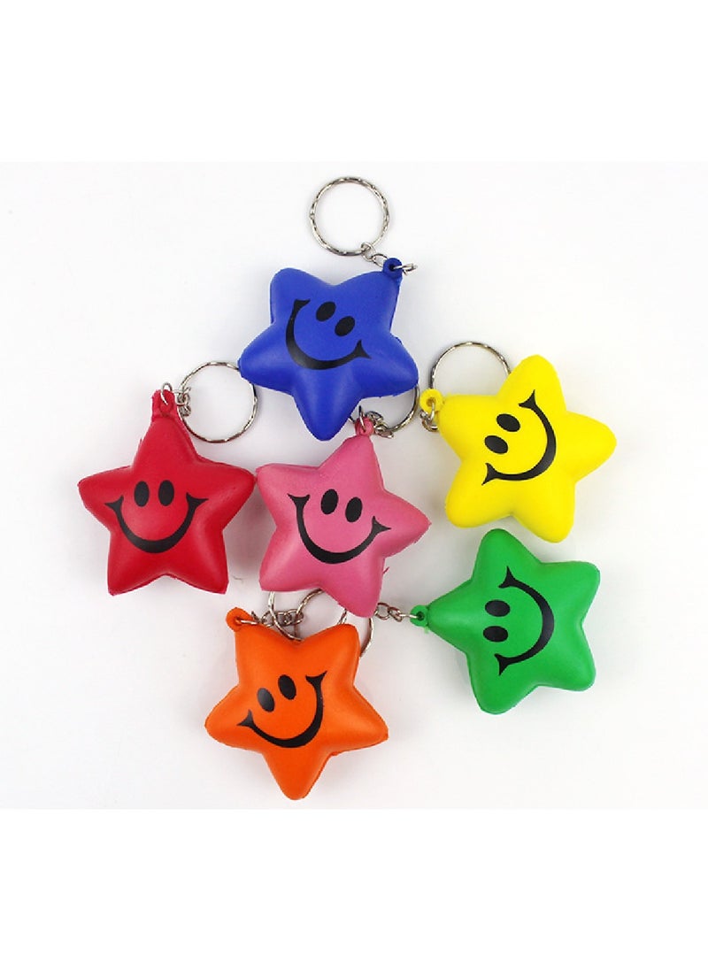 Genérico Colorful Smiley Five-Pointed Star Key Chain Decompression Toys 6 Pack  - Image 1