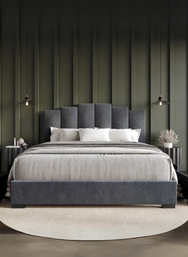 Bed and Mattress Home Mystara Upholstered Single Size ( Mattress Size 90 X 190 CM ) Black Color Bed Size 98 W X 205 L CM (Mattress Sold Separately) - Image 1