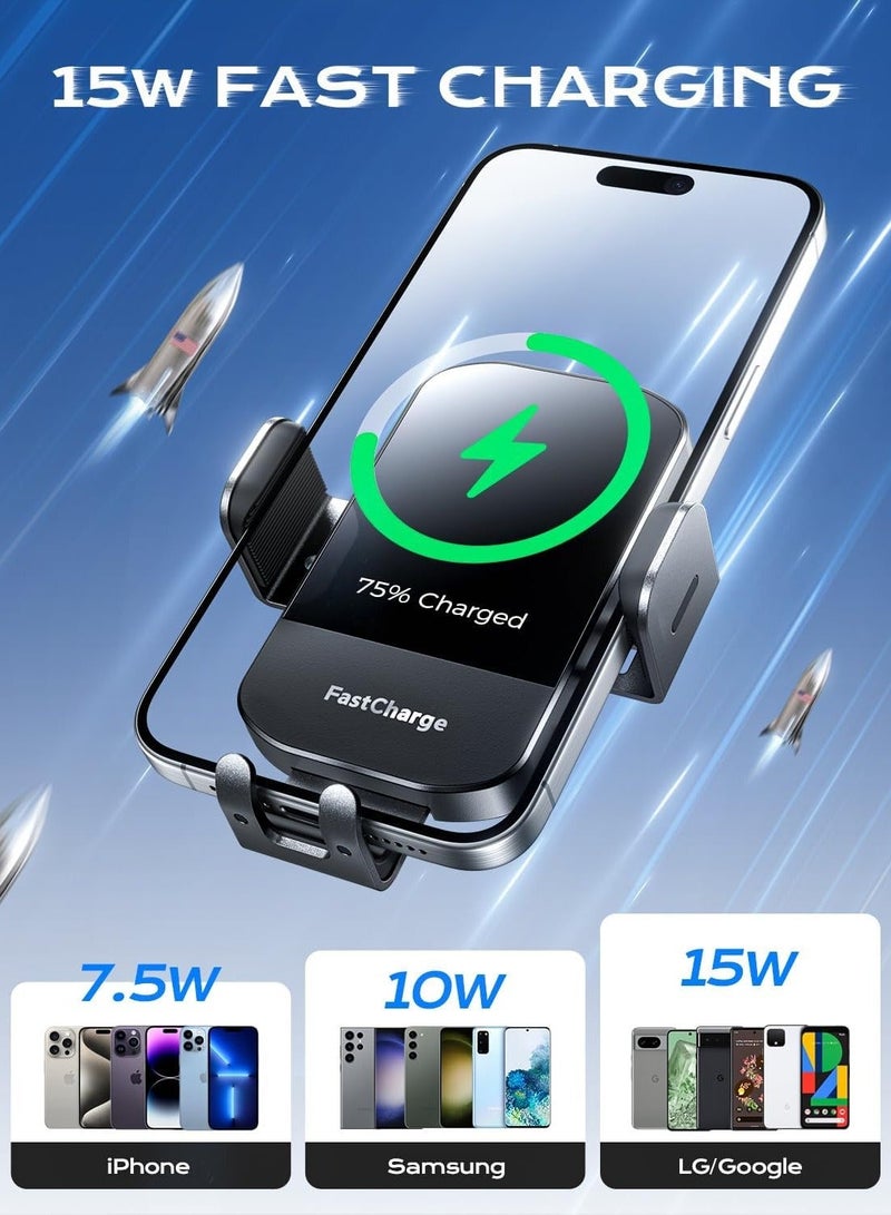 Joshberg Wireless Car Charger Mount,15W Fast Charging Auto Clamping Car Charger,Phone Holder fit for iPhone 15 14 13 12 Mini Pro Max 11 Xs, Samsung Galaxy S23 Ultra S22+ S21 S20 Note 20,Black - Image 3