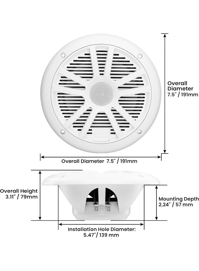 BOSS AUDIO SYSTEMS BOSS Audio Systems MR6W 6.5 Marine Speakers - 180 Watts (Per Pair), Full Range, 2-Way, Coaxial, 4 Ohms, Weatherproof  - Image 2