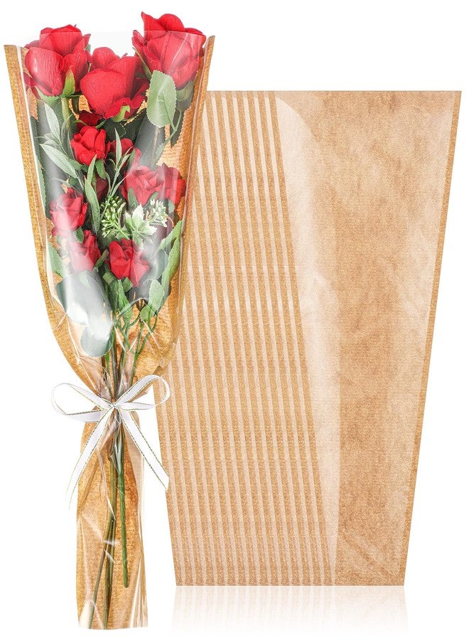 Gilprop 30 Packs Flower Bags for Bouquets Kraft Floral Wrapping Paper 16.5 x 9.5 x3.5 inch Floral Packing Bouquet Sleeves for Birthday Wedding Graduation Gift Florists Wrap Arrangements Supplies - Image 1