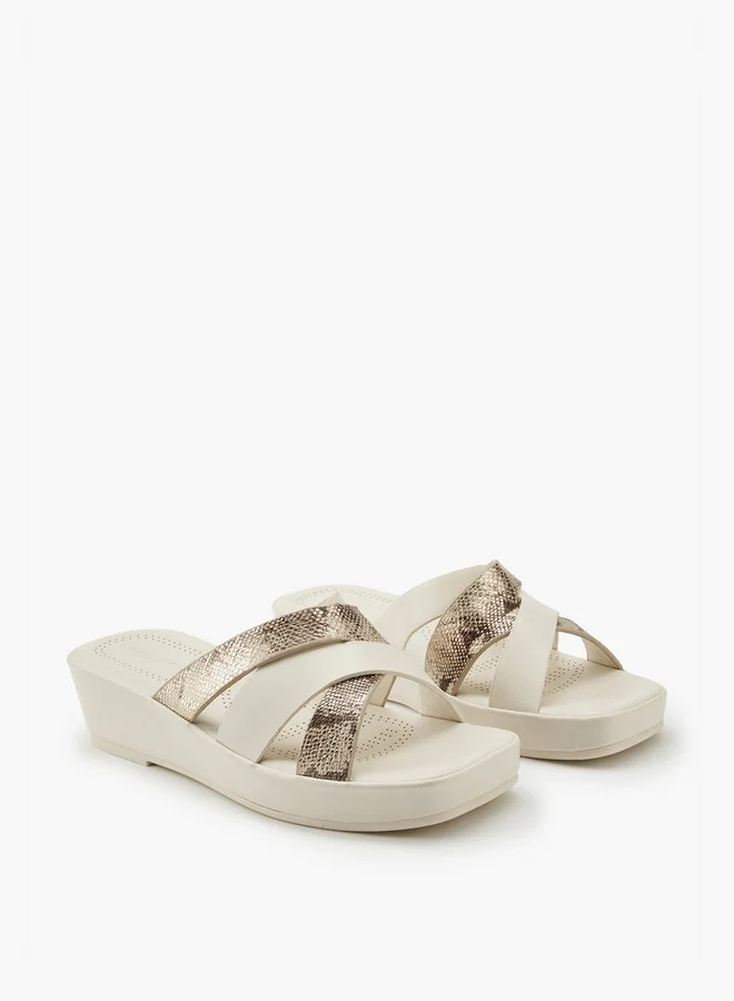 Flora Bella By Shoexpress Textured Criss-Cross Wedge Sandals