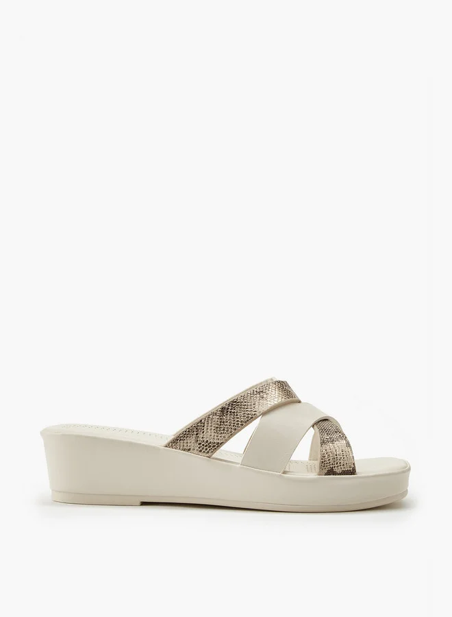 Flora Bella By Shoexpress Textured Criss-Cross Wedge Sandals