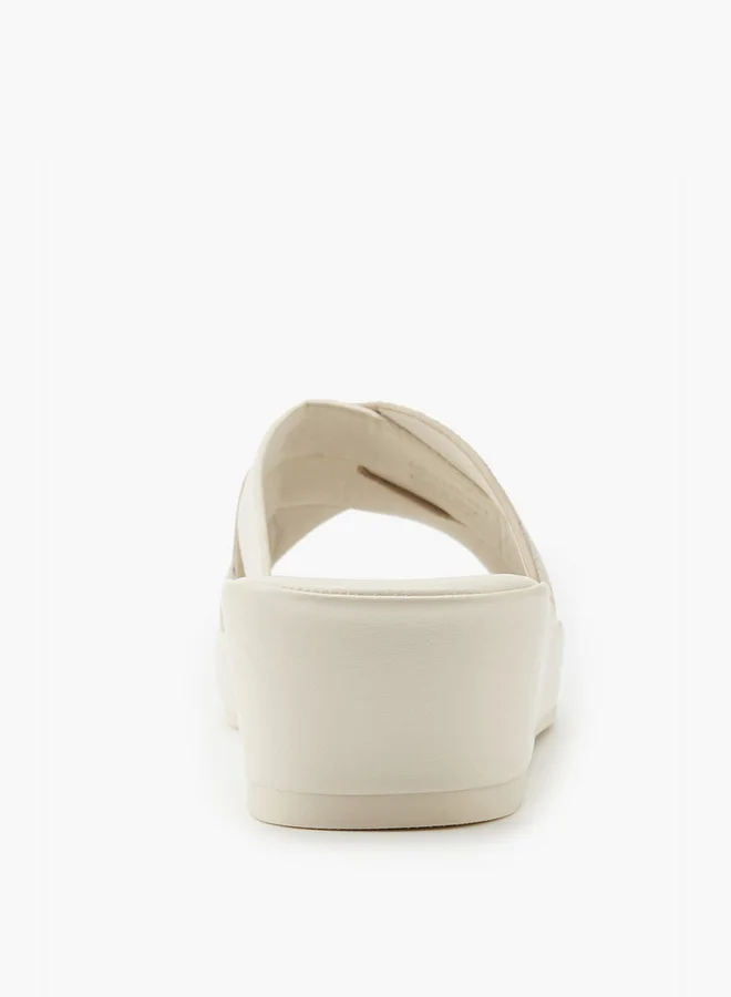 Flora Bella By Shoexpress Textured Criss-Cross Wedge Sandals