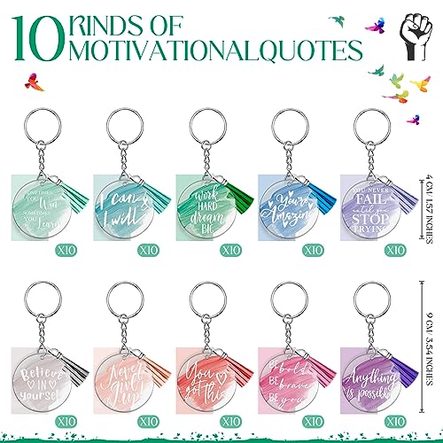 Chunful 100 Pcs Inspirational Gift Acrylic Keychain with Tassels Employee Thank You Gifts for Teacher Team Staff Social WorkerCute Color Classic - Image 3