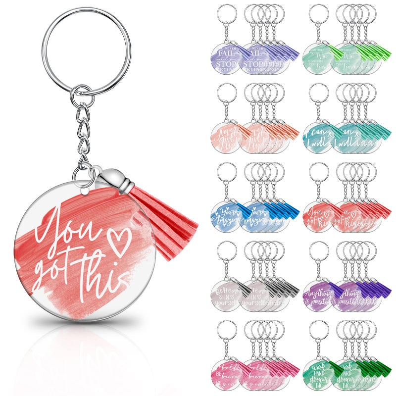 Chunful 100 Pcs Inspirational Gift Acrylic Keychain with Tassels Employee Thank You Gifts for Teacher Team Staff Social WorkerCute Color Classic - Image 2