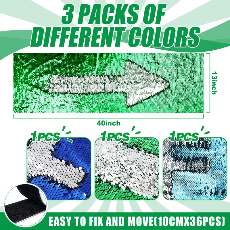 Irenare 3 Pcs Sensory Wall Sequin Flip Fabric for Kids 40 x 13 Inch Sensory Graffiti Reversible Sequin Fabric with 36 Pcs Hook and Loop Strips with Adhesive(Green, Dark Blue, Light Blue,3) - Image 2