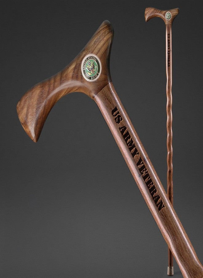 Brazos Wooden Walking Cane for Men and Women - 37" Handcrafted American Walnut Cane with US Army Veterans Emblem - Solid Wood Walking Sticks, Military Commemorative Gift, Made in USA - Image 1
