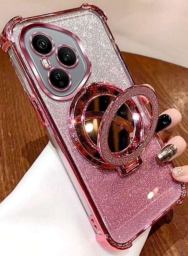 Magnetic Glitter Case for Honor 400 Pro ，Camera Lens Protector，Sparkly Stand，Makeup Mirror，Luxury Gradient Shockproof Honor 400 Pro Cover for Women Girls Gift，Pink  - Image 2