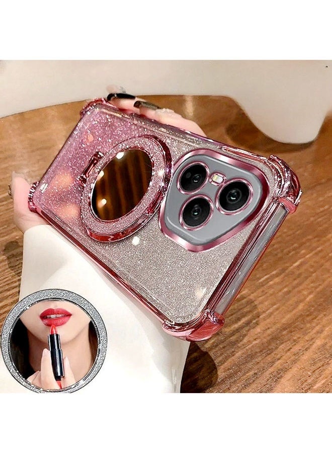 Magnetic Glitter Case for Honor 400 Pro ，Camera Lens Protector，Sparkly Stand，Makeup Mirror，Luxury Gradient Shockproof Honor 400 Pro Cover for Women Girls Gift，Pink  - Image 1