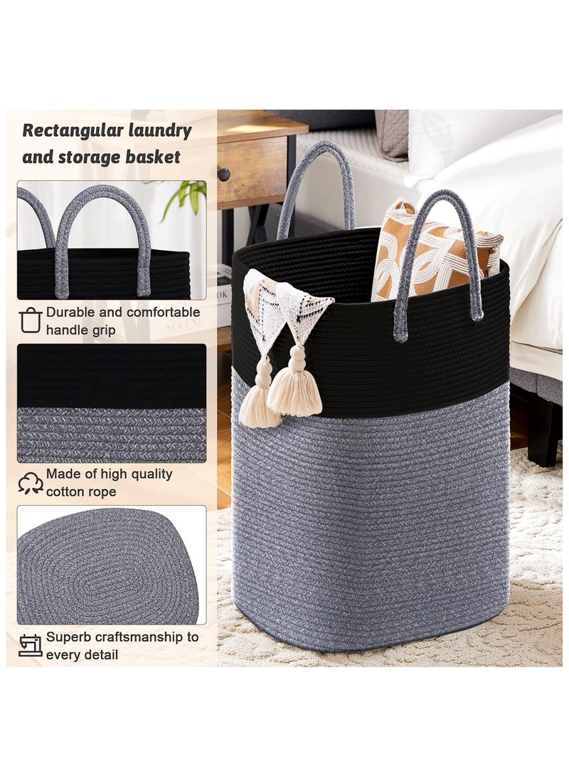 أنمي سلة غسيل، سلة غسيل منسوجة بحبل قطني، سلة غسيل قطنية منسوجة، 60 لتر تخزين متعدد الاستخدامات للملابس المتسخة وألعاب الأطفال والبطانيات في الحمام والحضانة وغرفة المعيشة - Image 2