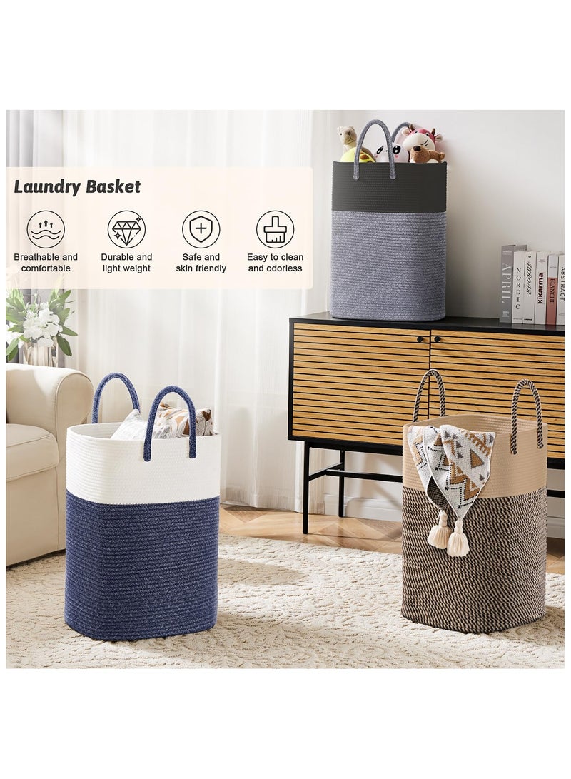أنمي سلة غسيل، سلة غسيل منسوجة بحبل قطني، سلة غسيل قطنية منسوجة، 60 لتر تخزين متعدد الاستخدامات للملابس المتسخة وألعاب الأطفال والبطانيات في الحمام والحضانة وغرفة المعيشة - Image 4